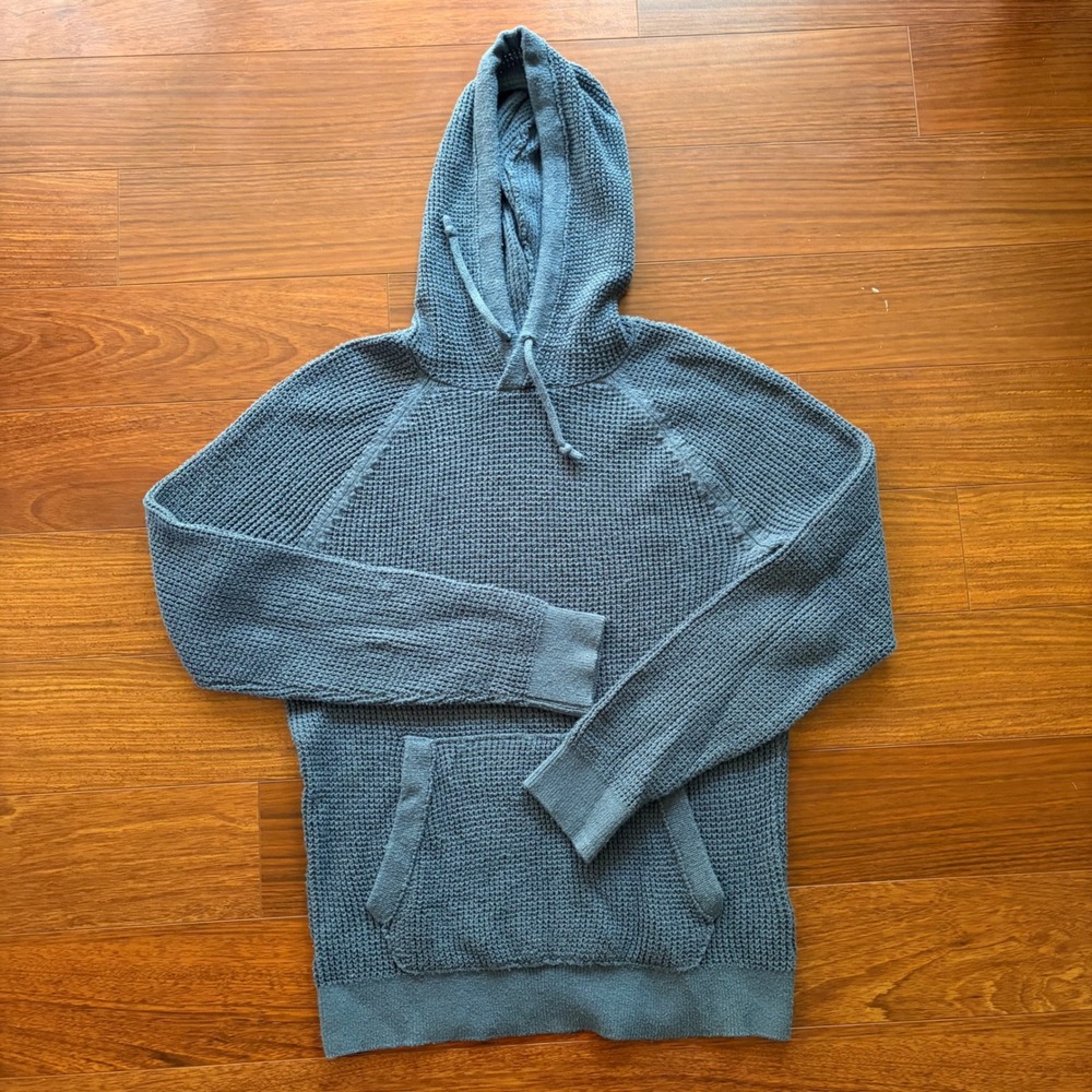Abercrombie & Fitch Mens Waffle Knit Hoodie Size L Blue Gray Thermal Pullover